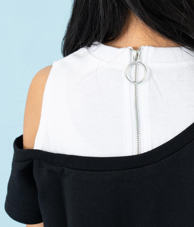 アシンメトリー オフショルダー バックジップ ワンピース 427-3278