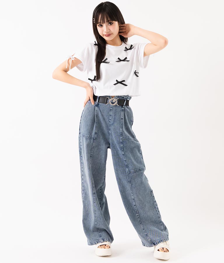 【ティーンズライン】ベルト付 ケミカル ストレート パンツ （M、Lサイズ展開）