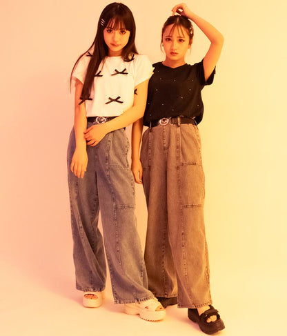 【ティーンズライン】ベルト付 ケミカル ストレート パンツ （M、Lサイズ展開） 912-7501