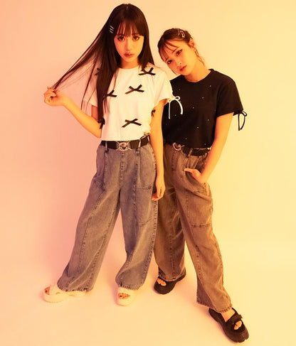 【ティーンズライン】ベルト付 ケミカル ストレート パンツ （M、Lサイズ展開） 912-7501