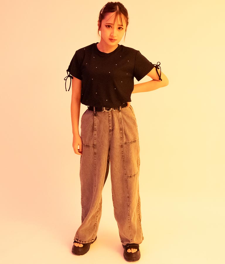 【ティーンズライン】ベルト付 ケミカル ストレート パンツ （M、Lサイズ展開） 912-7501