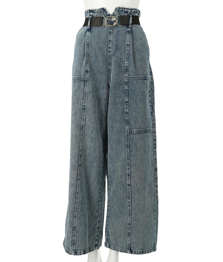 【ティーンズライン】ベルト付 ケミカル ストレート パンツ （M、Lサイズ展開） 912-7501