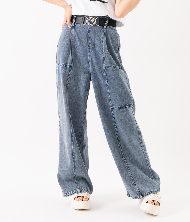 【ティーンズライン】ベルト付 ケミカル ストレート パンツ （M、Lサイズ展開） 912-7501