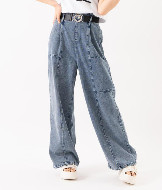 【ティーンズライン】ベルト付 ケミカル ストレート パンツ （M、Lサイズ展開） 912-7501