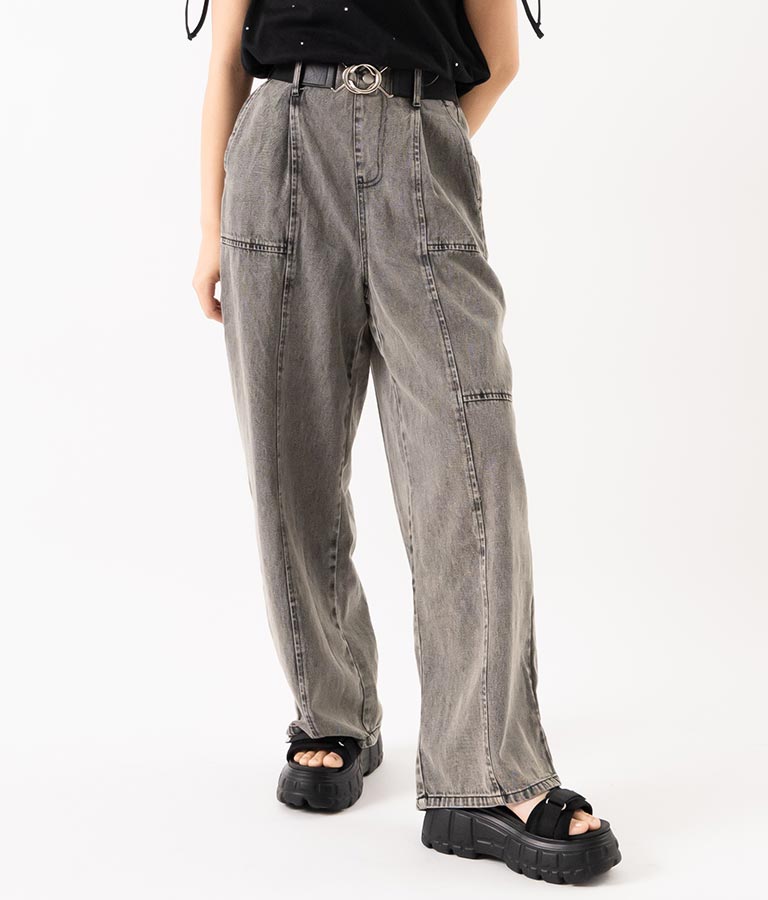 【ティーンズライン】ベルト付 ケミカル ストレート パンツ （M、Lサイズ展開） 912-7501