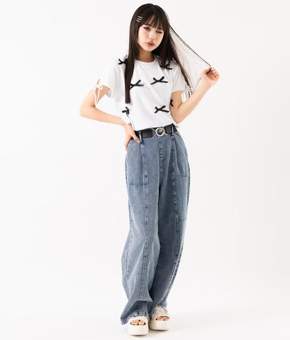 【ティーンズライン】ベルト付 ケミカル ストレート パンツ （M、Lサイズ展開） 912-7501