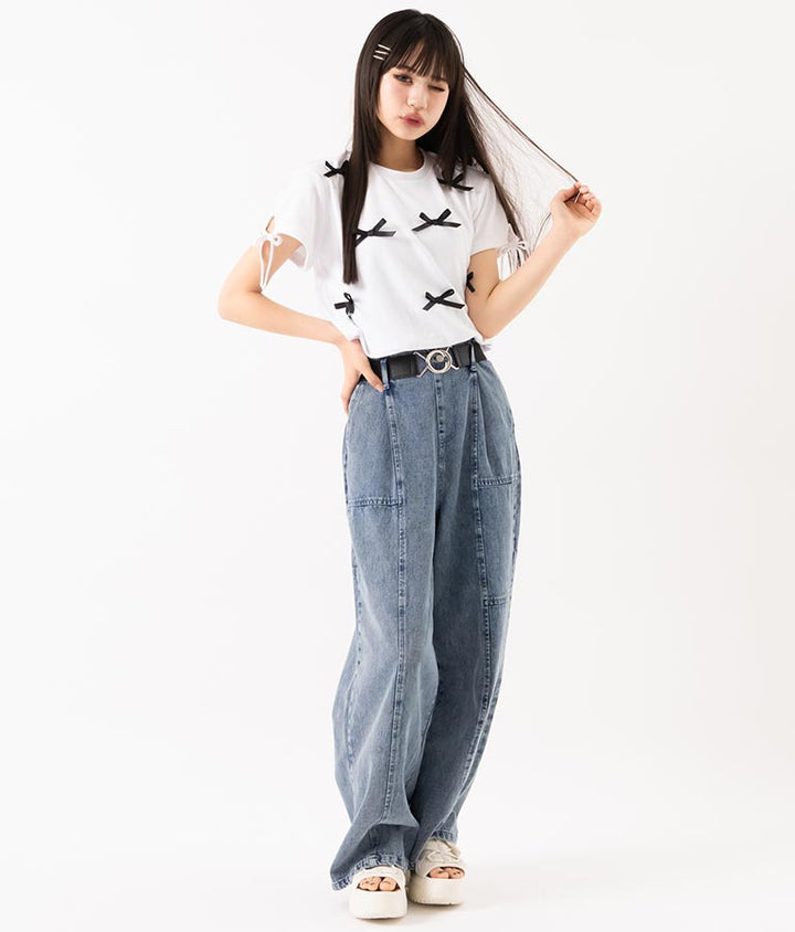 【ティーンズライン】ベルト付 ケミカル ストレート パンツ （M、Lサイズ展開） 912-7501