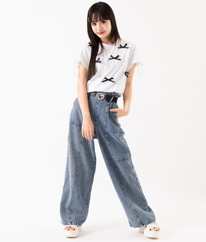 【ティーンズライン】ベルト付 ケミカル ストレート パンツ （M、Lサイズ展開） 912-7501