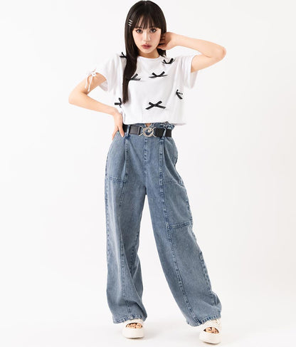 【ティーンズライン】ベルト付 ケミカル ストレート パンツ （M、Lサイズ展開） 912-7501