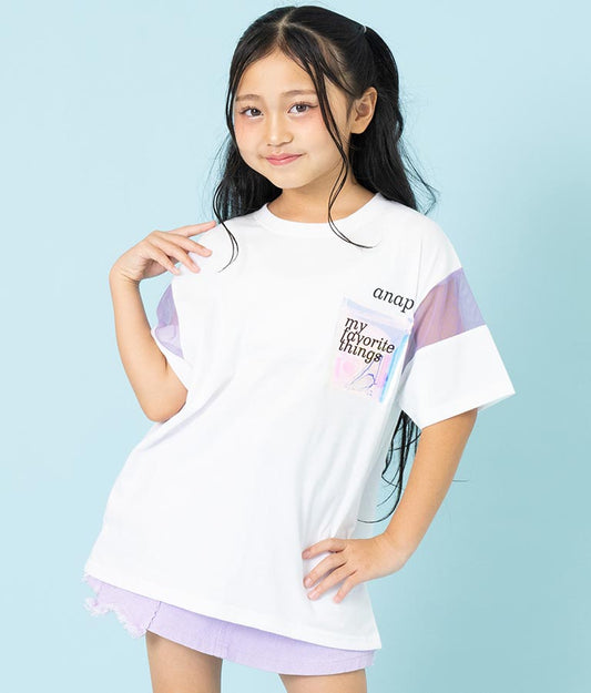 クリア ポケット付 メッシュ 切替 ビッグ Tシャツ 423-3307