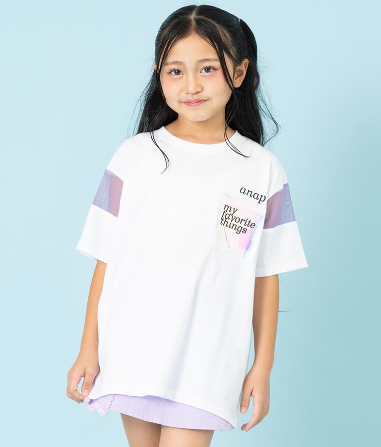 クリア ポケット付 メッシュ 切替 ビッグ Tシャツ 423-3307