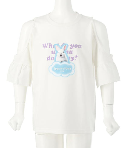 うさぎ プリント 肩あき トップス Tシャツ 423-3303