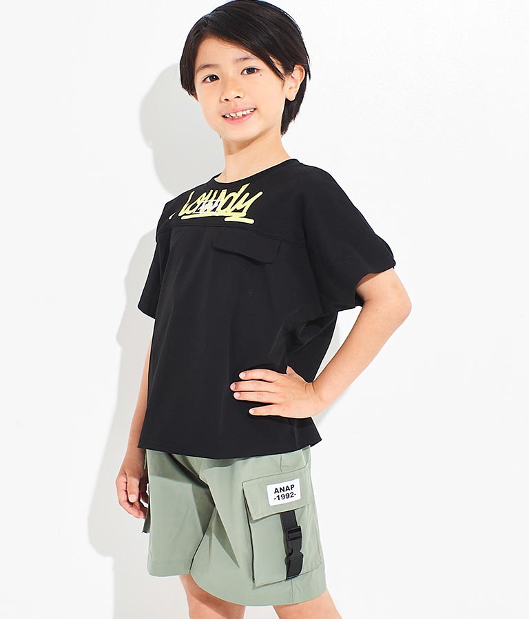 素材切替 手書き プリント ドルマン トップス Tシャツ 423-3290