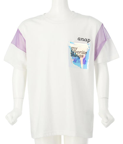 クリア ポケット付 メッシュ 切替 ビッグ Tシャツ 423-3307