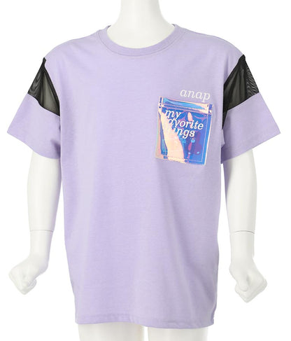 クリア ポケット付 メッシュ 切替 ビッグ Tシャツ 423-3307