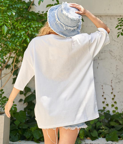 カラフル刺繍 ハートポイント コットン ビッグ Tシャツ