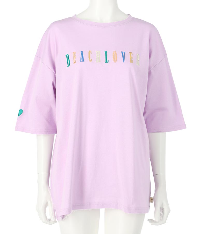 カラフル刺繍 ハートポイント コットン ビッグ Tシャツ 853-5862