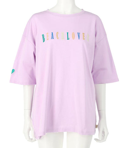 カラフル刺繍 ハートポイント コットン ビッグ Tシャツ 853-5862