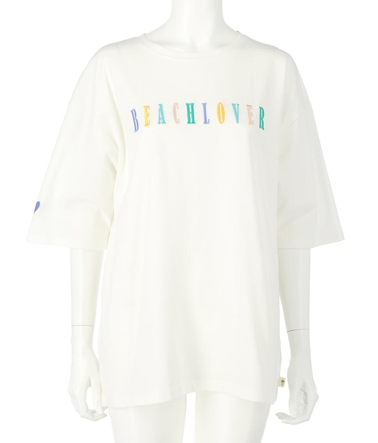 カラフル刺繍 ハートポイント コットン ビッグ Tシャツ 853-5862