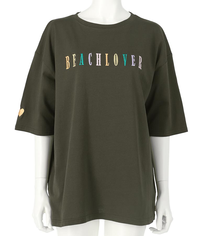 カラフル刺繍 ハートポイント コットン ビッグ Tシャツ 853-5862