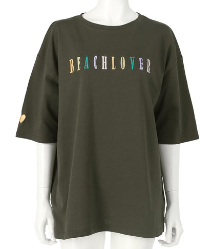 カラフル刺繍 ハートポイント コットン ビッグ Tシャツ 853-5862