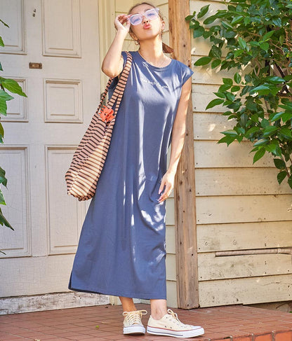 メッセージ 刺繍 ノースリーブ マキシ ワンピース 857-5871