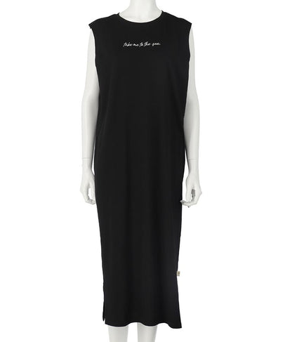 メッセージ 刺繍 ノースリーブ マキシ ワンピース 857-5871