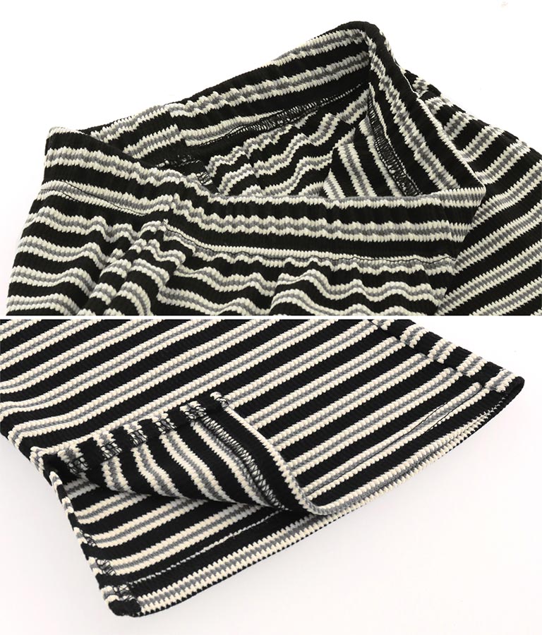 ワッフル ボーダー ソフト フレア リラックス パンツ 852-5888