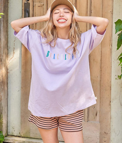 ワッフル ボーダー ソフト フレア ショートパンツ