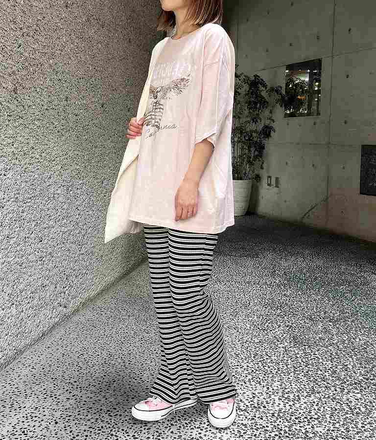 ワッフル ボーダー ソフト フレア リラックス パンツ 852-5888