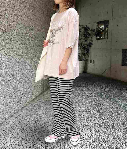 ワッフル ボーダー ソフト フレア リラックス パンツ 852-5888