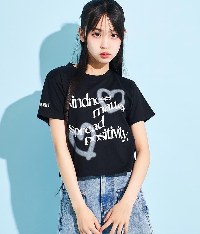 ハート スプレー メッセージ プリント Tシャツ 913-7496