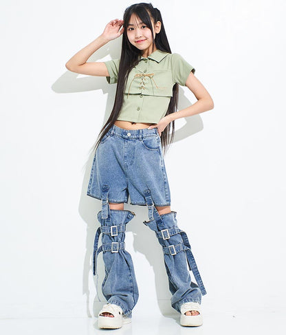 4WAY ジップ 付き セパレート デニム ワイド パンツ 912-7215