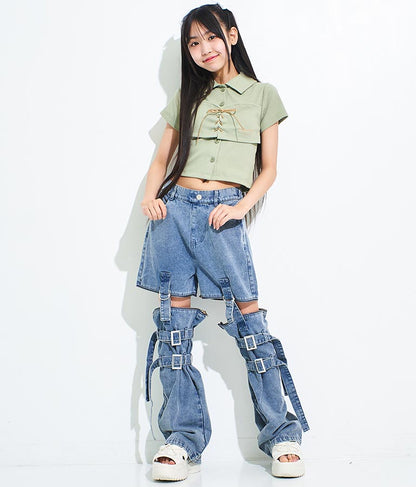 4WAY ジップ 付き セパレート デニム ワイド パンツ 912-7215