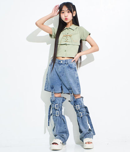 4WAY ジップ 付き セパレート デニム ワイド パンツ 912-7215