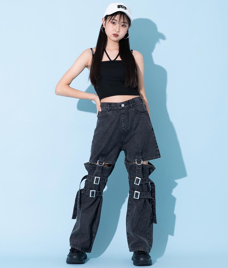 4WAY ジップ 付き セパレート デニム ワイド パンツ 912-7215