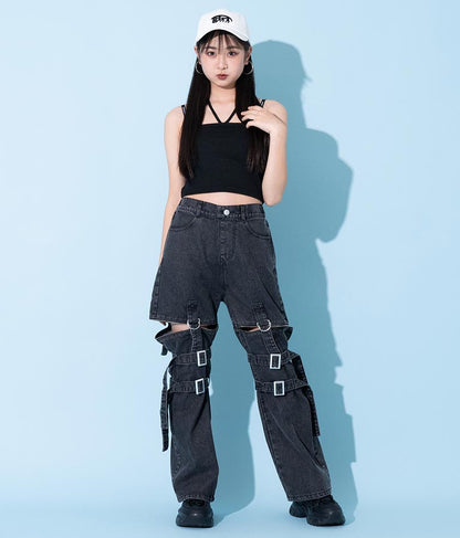 4WAY ジップ 付き セパレート デニム ワイド パンツ 912-7215