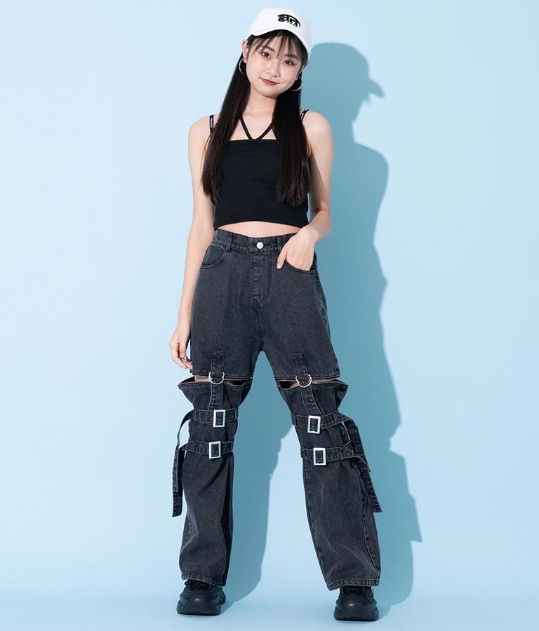 4WAY ジップ 付き セパレート デニム ワイド パンツ 912-7215