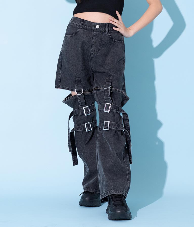 4WAY ジップ 付き セパレート デニム ワイド パンツ 912-7215