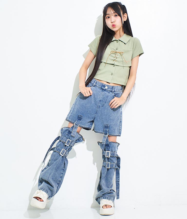 4WAY ジップ 付き セパレート デニム ワイド パンツ 912-7215