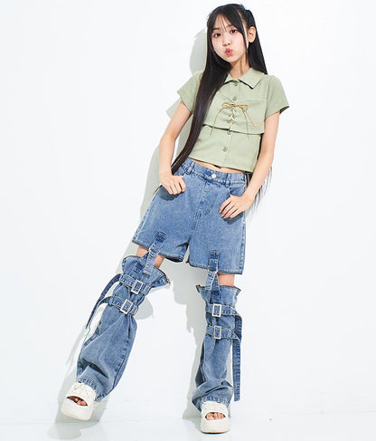 4WAY ジップ 付き セパレート デニム ワイド パンツ 912-7215