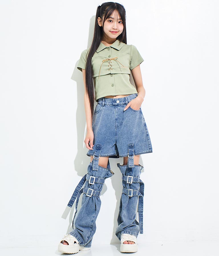 4WAY ジップ 付き セパレート デニム ワイド パンツ 912-7215