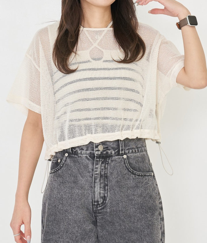 裾 ドロスト メッシュ トップス 523-6842