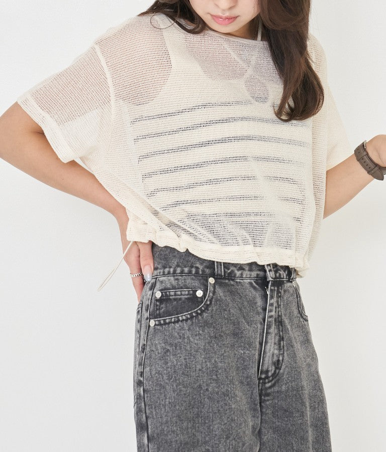 裾 ドロスト メッシュ トップス 523-6842