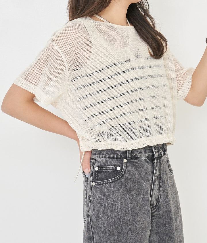裾 ドロスト メッシュ トップス 523-6842