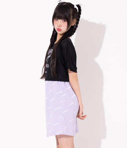 シアー トップス × ロゴ 柄 タンク ワンピース SET