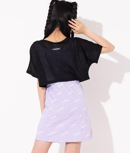 シアー トップス × ロゴ 柄 タンク ワンピース SET 918-7498