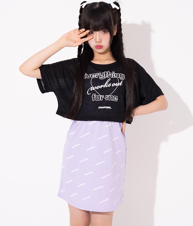 シアー トップス × ロゴ 柄 タンク ワンピース SET 918-7498