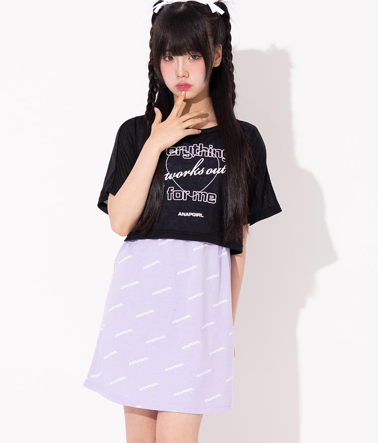 シアー トップス × ロゴ 柄 タンク ワンピース SET 918-7498