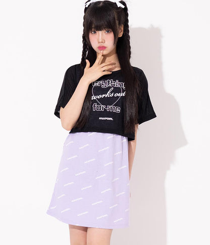 シアー トップス × ロゴ 柄 タンク ワンピース SET 918-7498